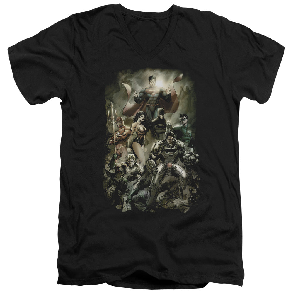 Jla - Aftermath - Short Sleeve Adult V-neck - Black T-shirt