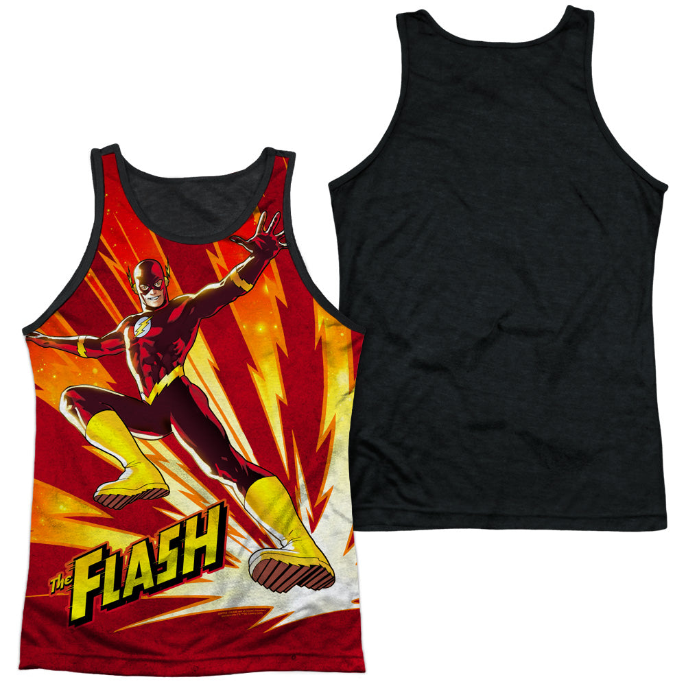 Jla - Lightning Fast - Adult Poly Tank Top Black Back - White