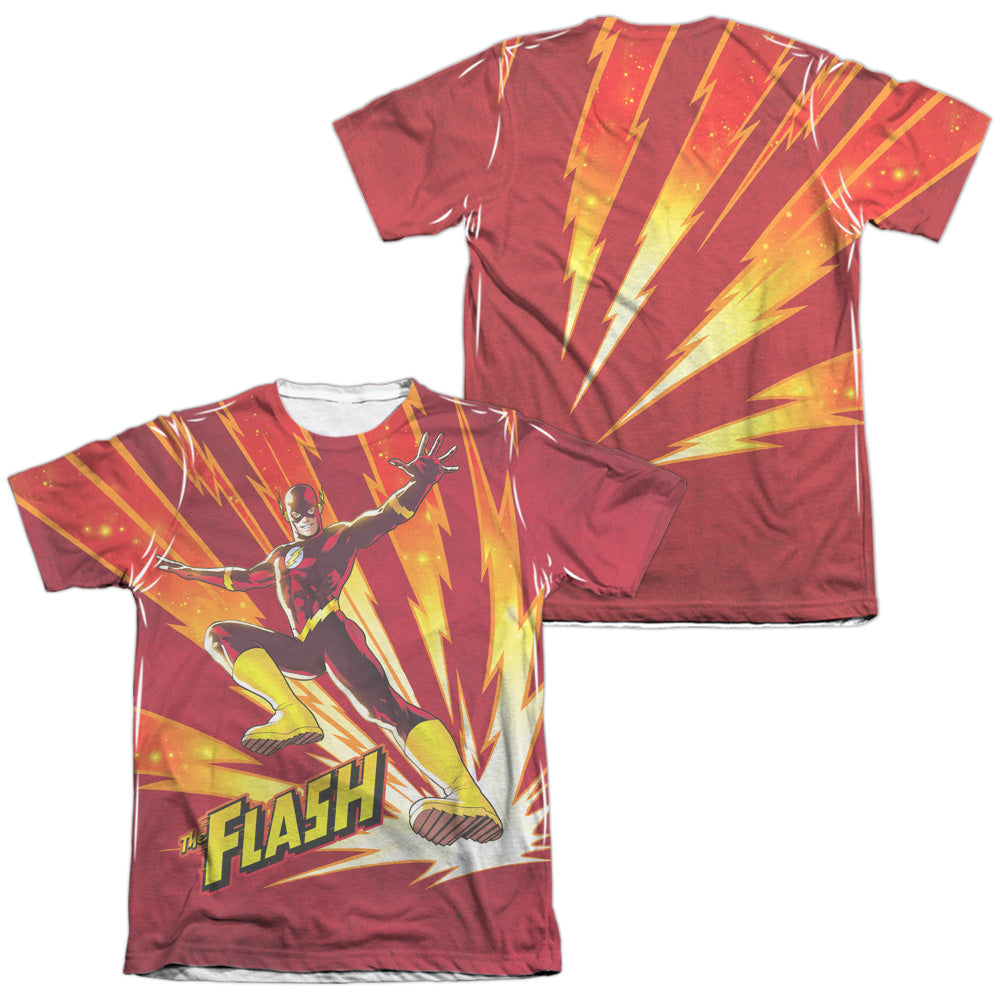 Jla - Lightning Fast (Front/back Print) - Adult 65/35 Poly/cotton Short Sleeve Tee - White T-shirt