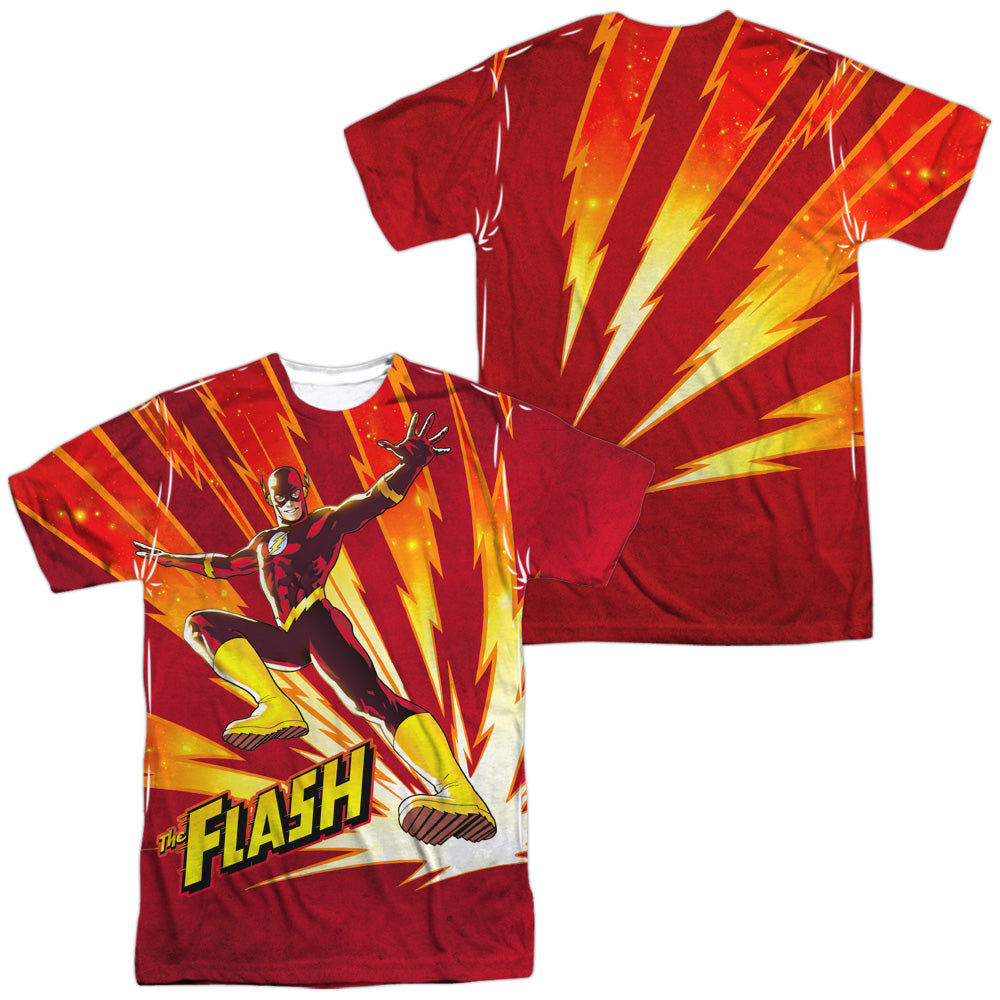 Jla - Lightning Fast (Front/back Print) - Short Sleeve Adult 100% Poly Crew - White T-shirt