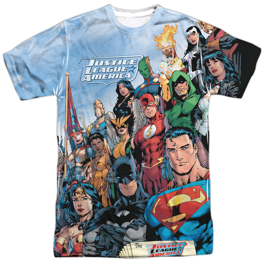 Jla - Justice League Of America - Short Sleeve Adult 100% Poly Crew - White T-shirt