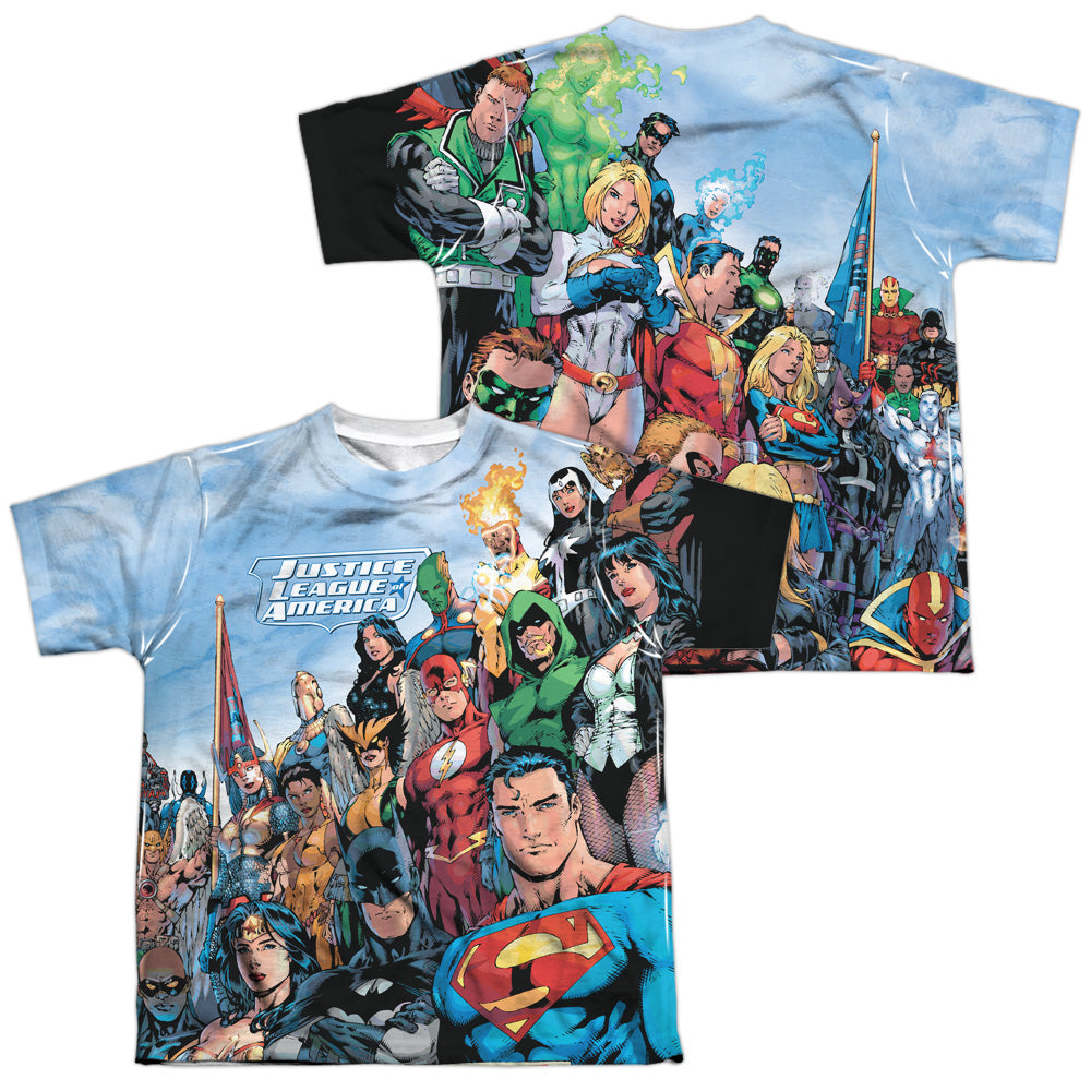 Jla - Justice League Of America - Short Sleeve Youth Poly Crew - White T-shirt