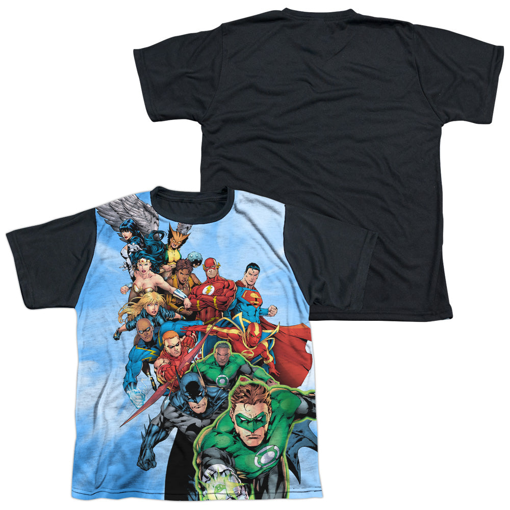 Jla - Heroes Unite - Short Sleeve Youth White Front Black Back - White T-shirt