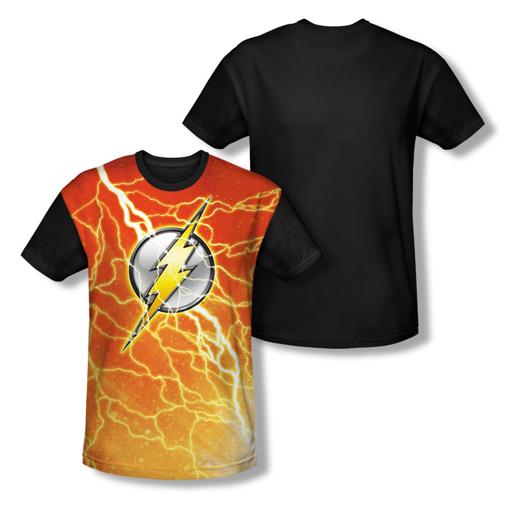 Jla - Lightning Logo - Short Sleeve Adult White Front Black Back - White T-shirt