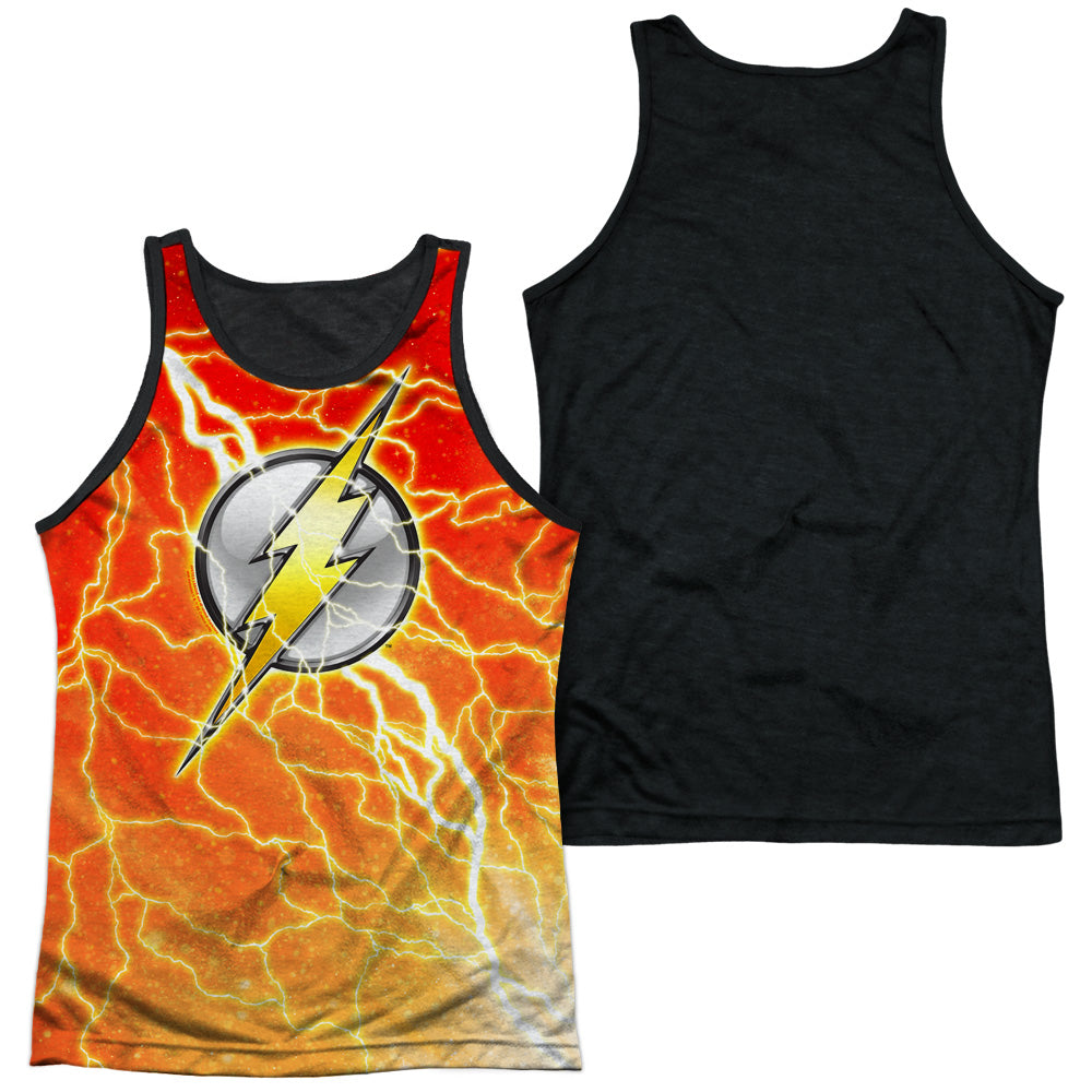 Jla - Lightning Logo - Adult Poly Tank Top Black Back - White