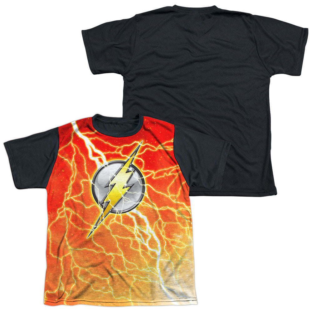 Jla - Lightning Logo - Short Sleeve Youth White Front Black Back - White T-shirt