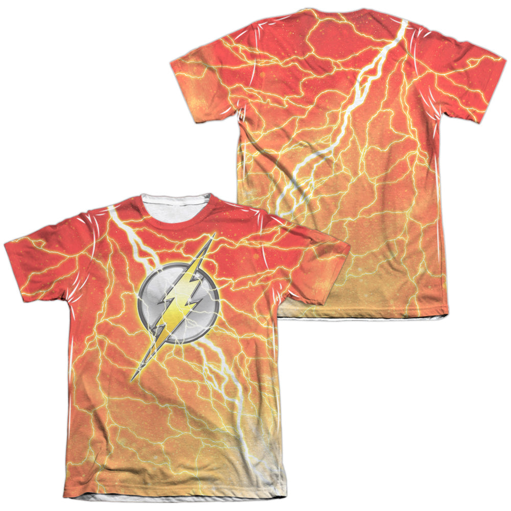 Jla - Lightning Logo (Front/back Print) - Adult 65/35 Poly/cotton Short Sleeve Tee - White T-shirt