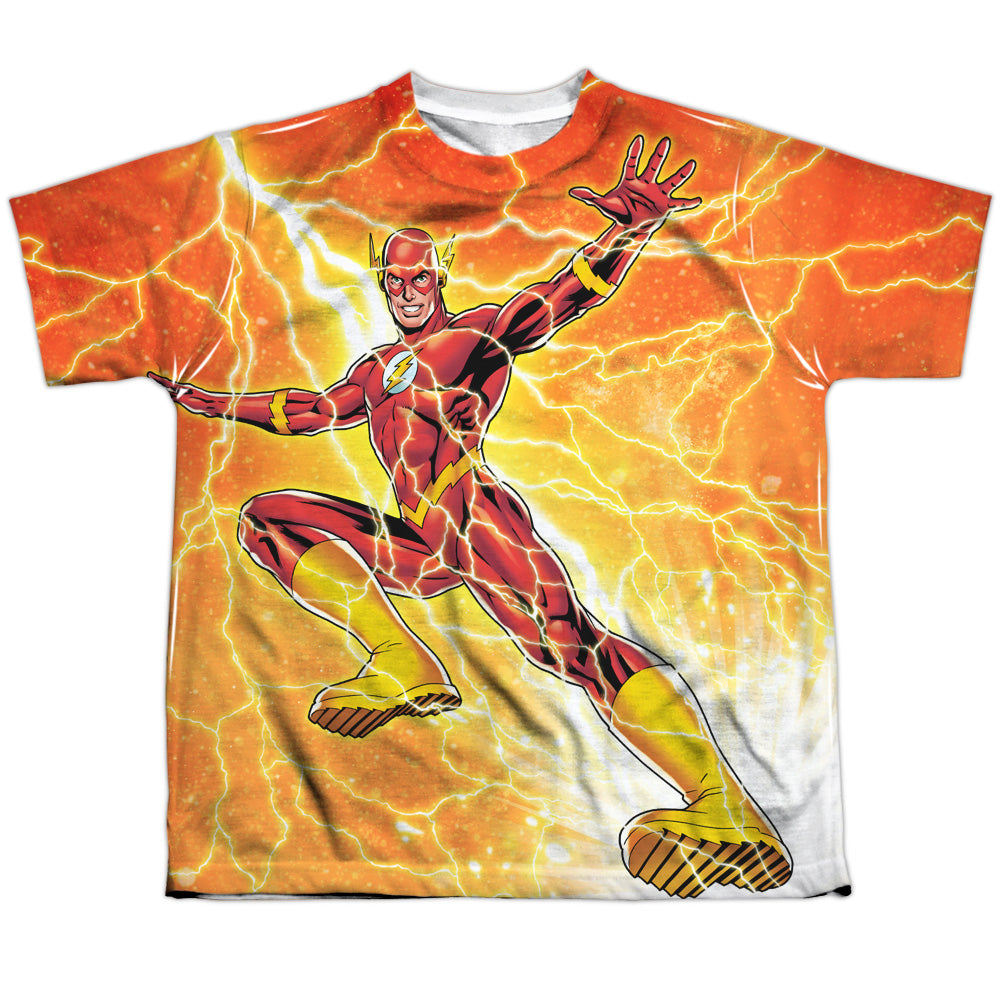 Jla - Fast As Lightning - Short Sleeve Youth Poly Crew - White T-shirt