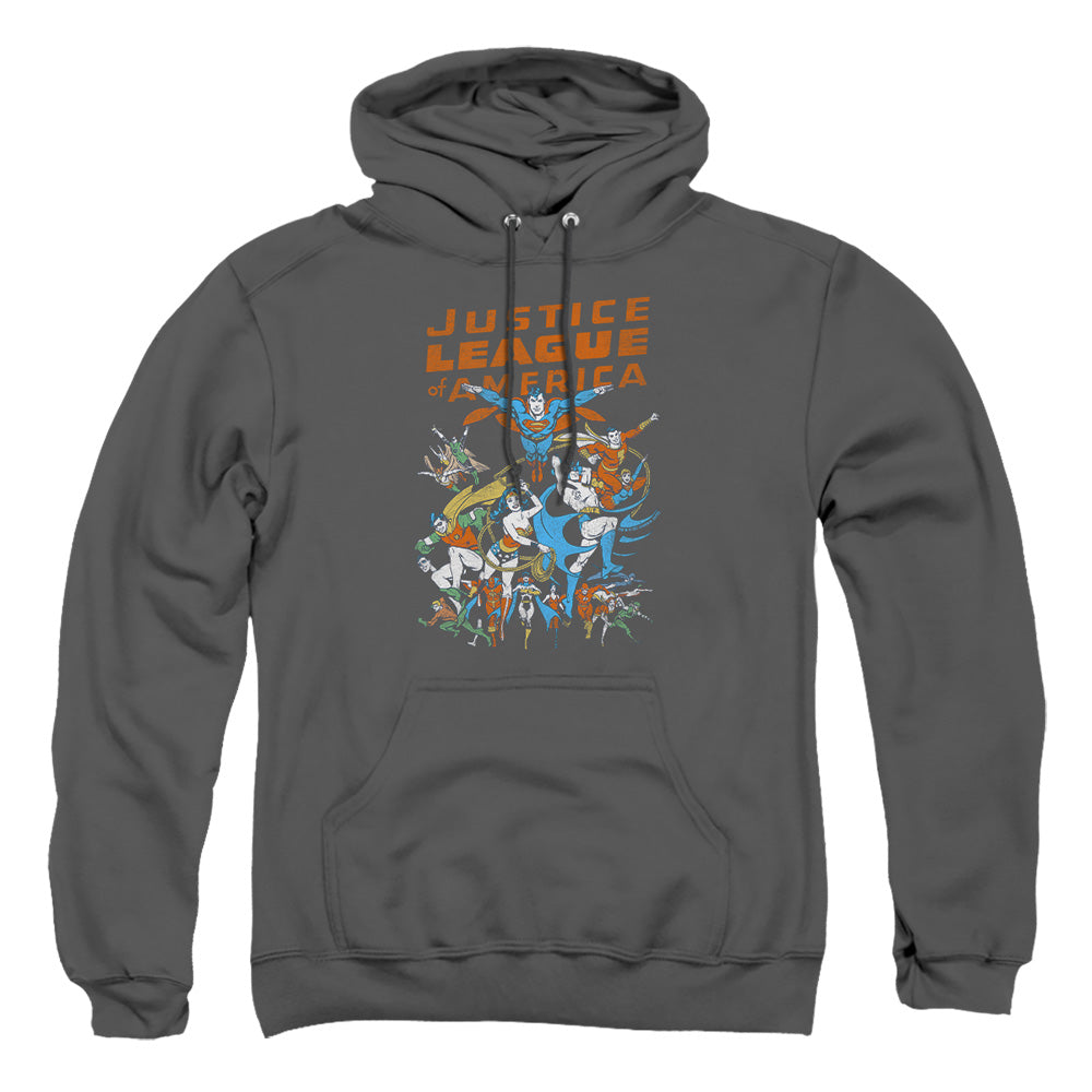 Jla - Big Group - Adult Pull-over Hoodie - Charcoal