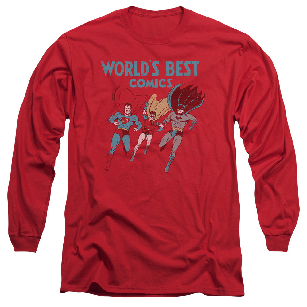 Jla - Worlds Best - Long Sleeve Adult 18/1 - Red T-shirt