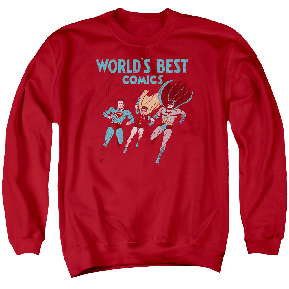 Jla - Worlds Best - Adult Crewneck Sweatshirt - Red