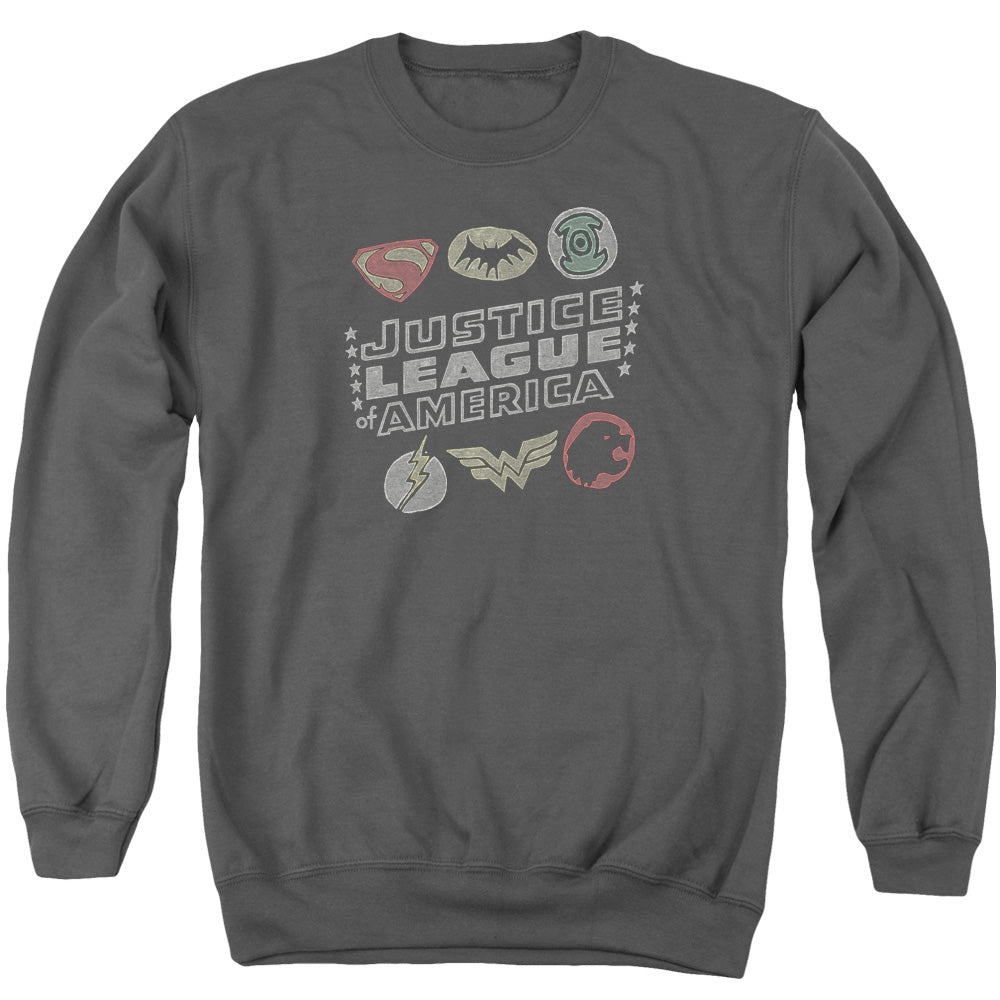 Jla - Symbols - Adult Crewneck Sweatshirt - Charcoal