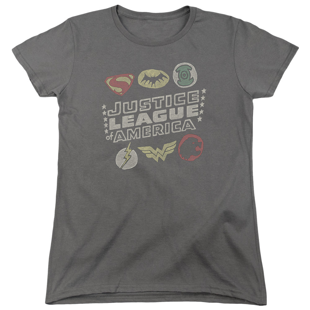 Jla - Symbols - Short Sleeve Womens Tee - Charcoal T-shirt