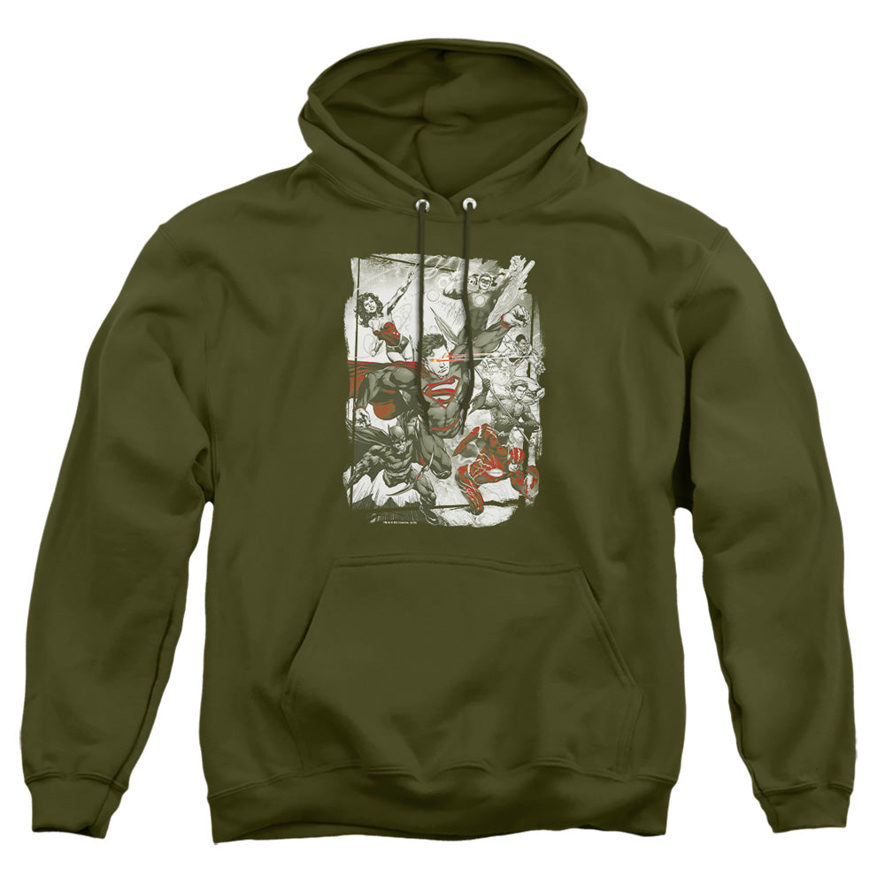 Jla - Green And Red - Adult Pull-over Hoodie - Military Green