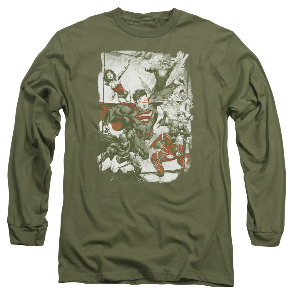 Jla - Green And Red - Long Sleeve Adult 18/1 - Military Green T-shirt