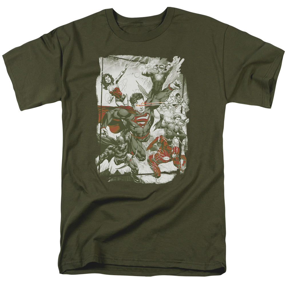 Jla - Green And Red - Short Sleeve Adult 18/1 - Military Green T-shirt