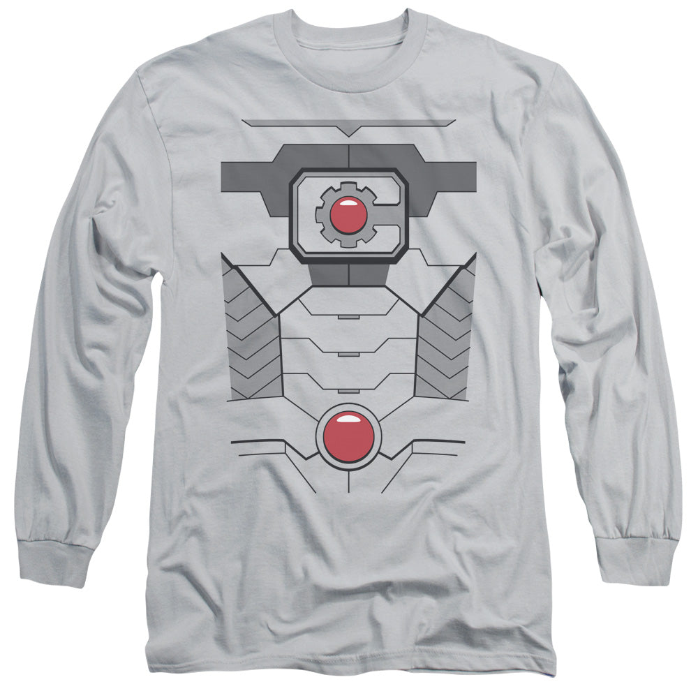 Jla - Cyborg Uniform - Long Sleeve Adult 18/1 - Silver T-shirt