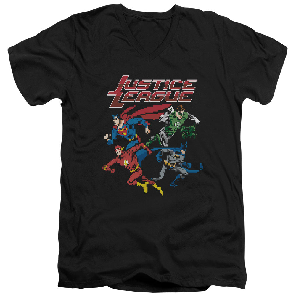 Jla - Pixel League - Short Sleeve Adult V-neck 30/1 - Black T-shirt
