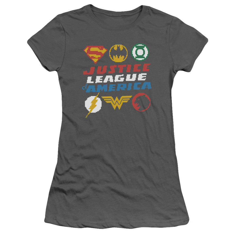 Jla - Pixel Logos - Short Sleeve Junior Sheer - Charcoal T-shirt
