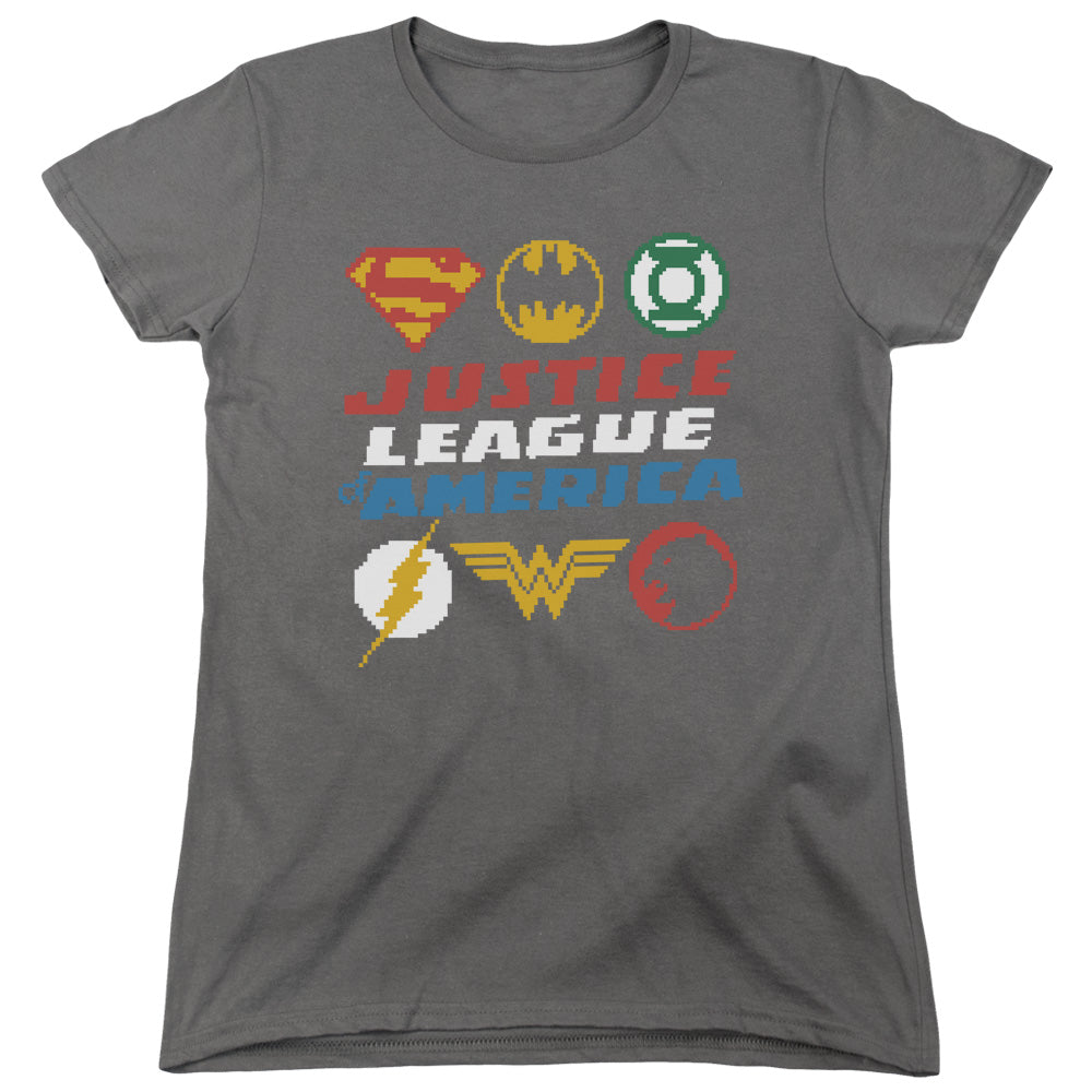 Jla - Pixel Logos - Short Sleeve Womens Tee - Charcoal T-shirt