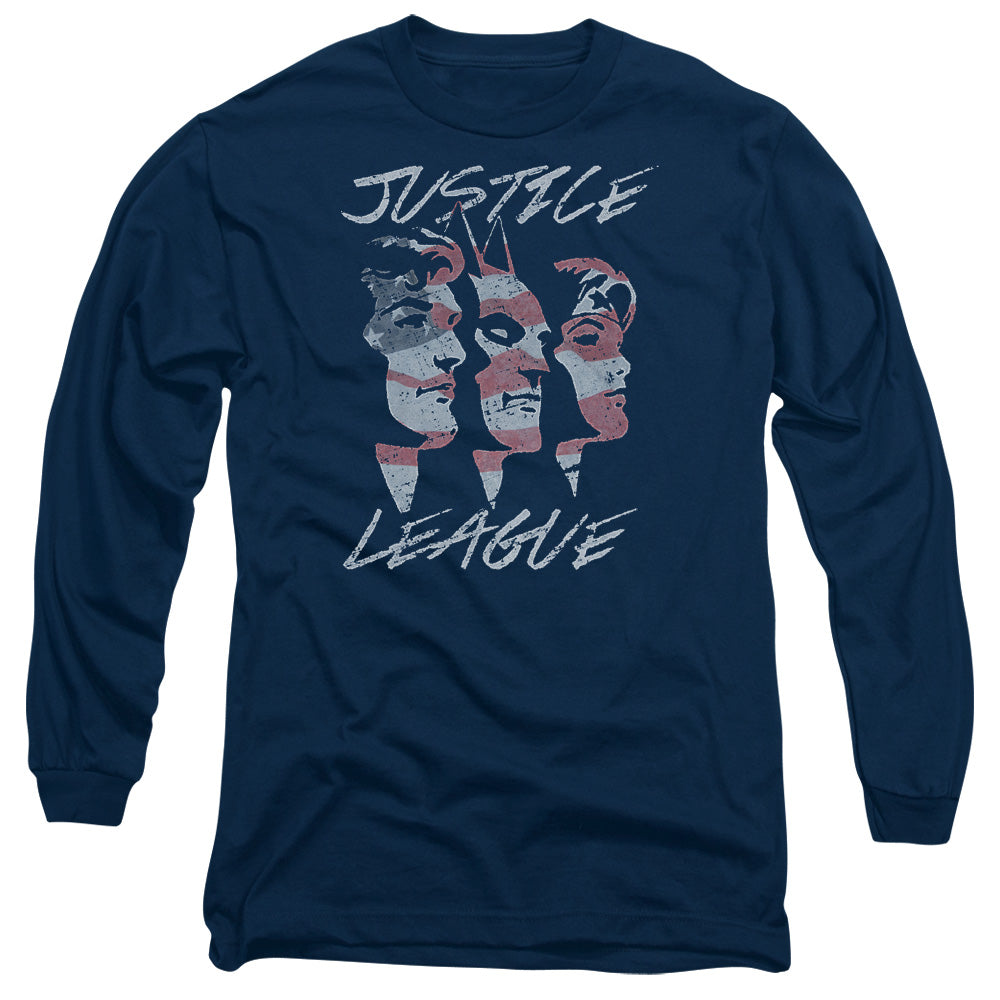 Jla - Justice For America - Long Sleeve Adult 18/1 - Navy T-shirt