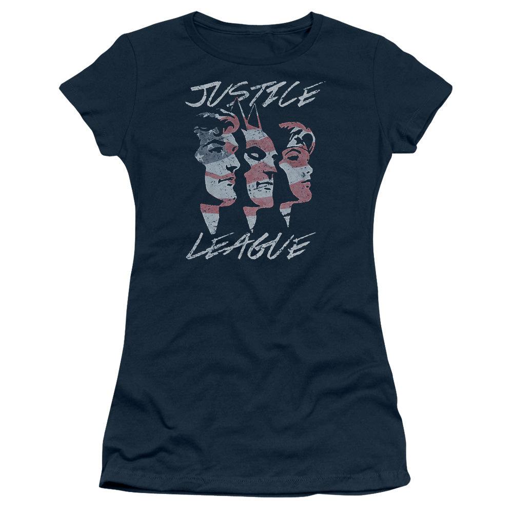 Jla - Justice For America - Short Sleeve Junior Sheer - Navy T-shirt