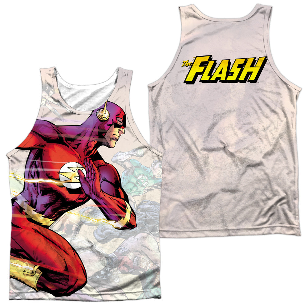 Jla - Taking The Lead (Front/back Print) - Adult 100% Poly Tank Top - White