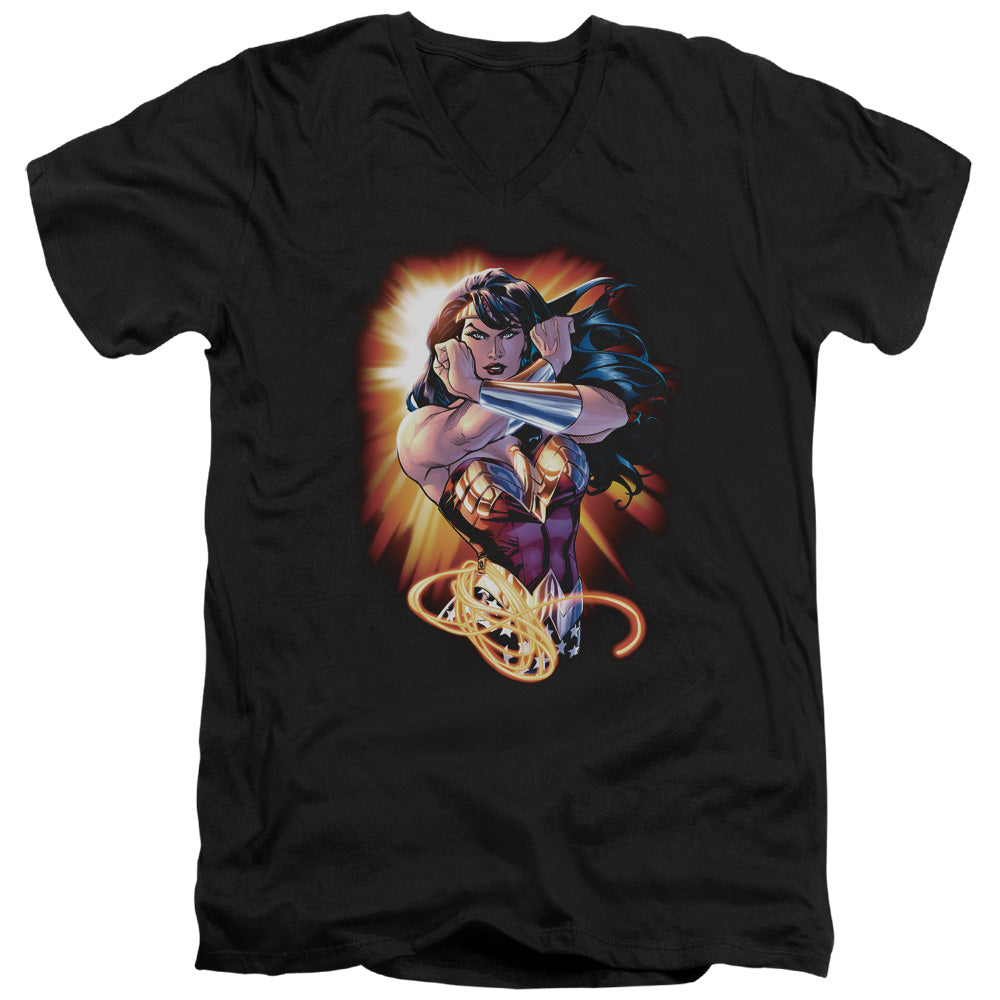 Jla - Wonder Rays - Short Sleeve Adult V-neck 30/1 - Black T-shirt