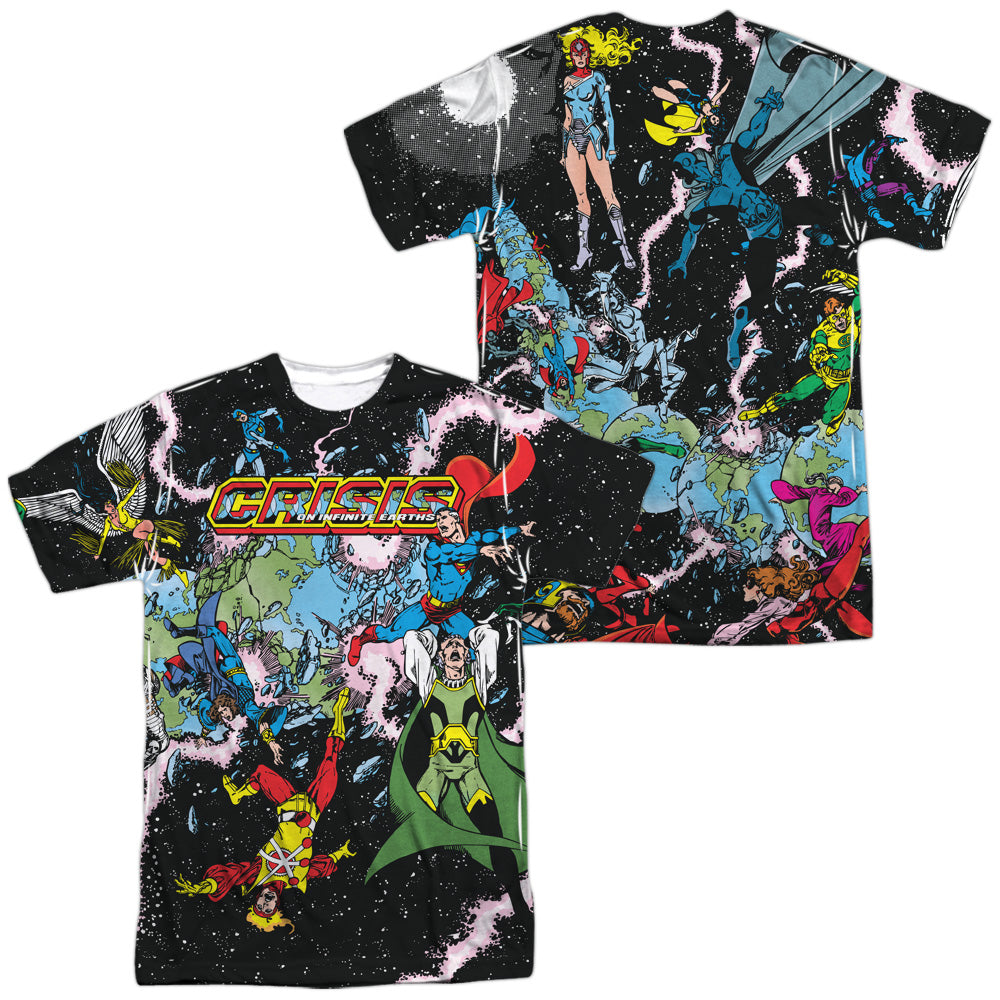 Jla - Crisis Variant (Front/back Print) - Short Sleeve Adult Poly Crew - White T-shirt