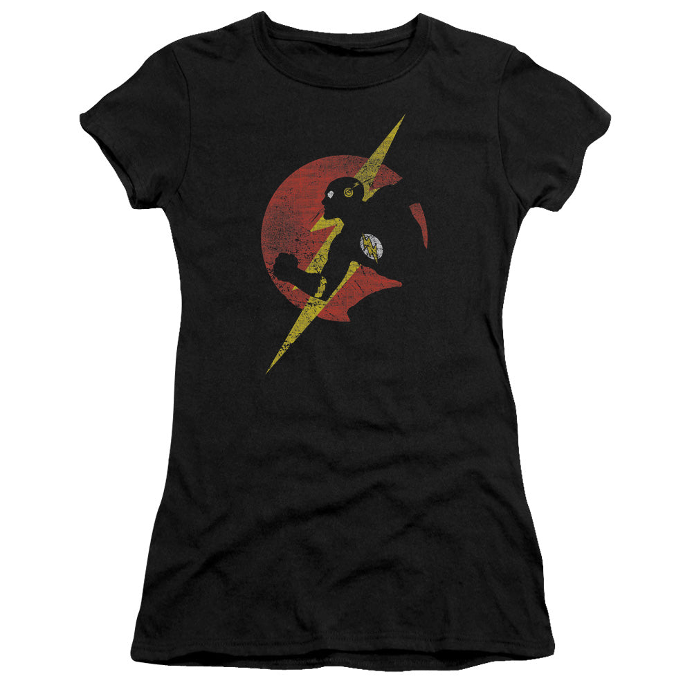 Jla - Flash Symbol Knockout - Short Sleeve Junior Sheer - Black T-shirt