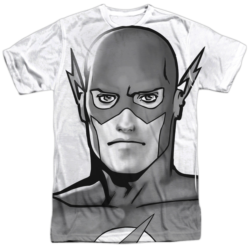 Jla - Bw Flash Head - Short Sleeve Adult Poly Crew - White T-shirt