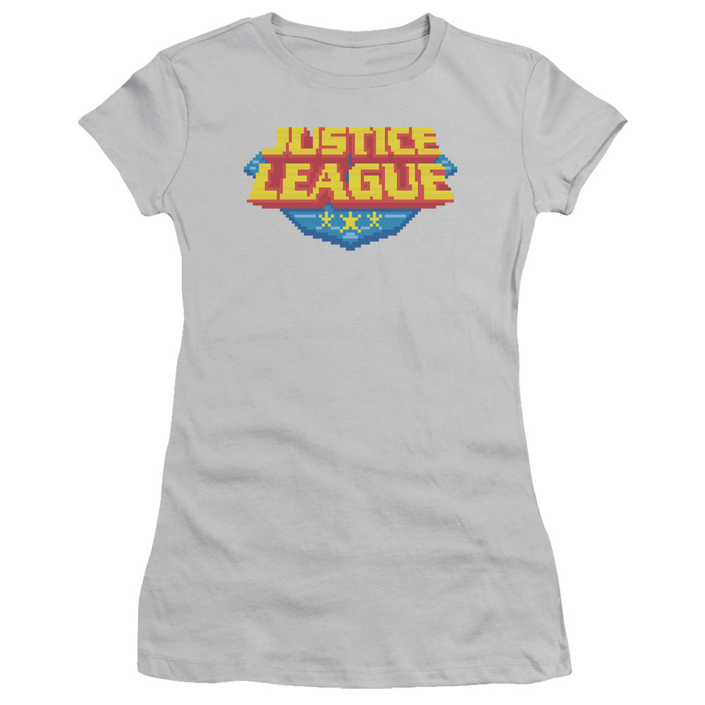 Jla - 8 Bit Logo - Short Sleeve Junior Sheer - Silver T-shirt