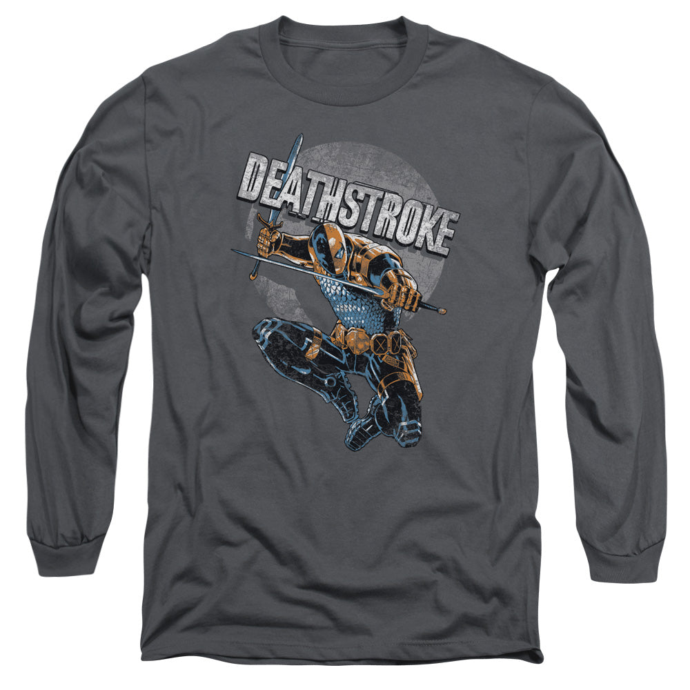 Jla - Deathstroke Retro - Long Sleeve Adult 18/1 - Charcoal T-shirt