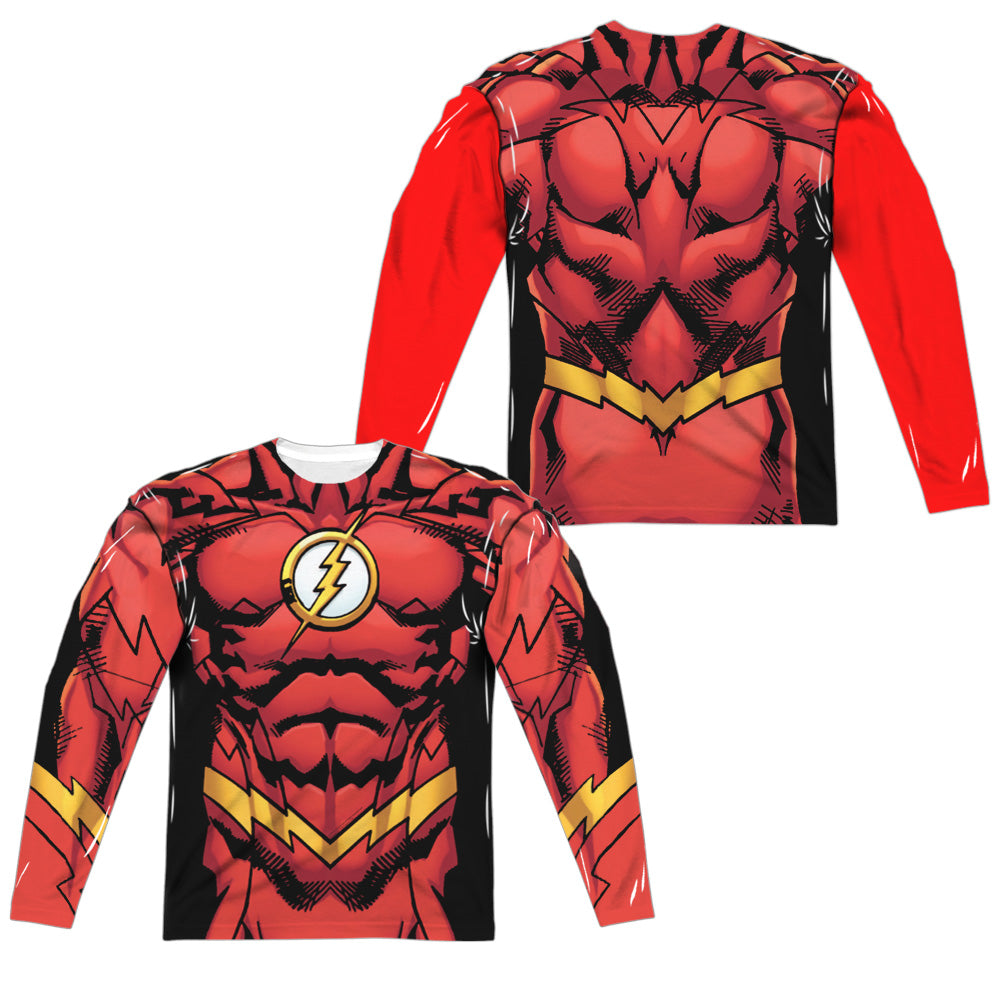 Jla - Flash 52 (Front/back Print) - Long Sleeve Adult Poly Crew - White T-shirt