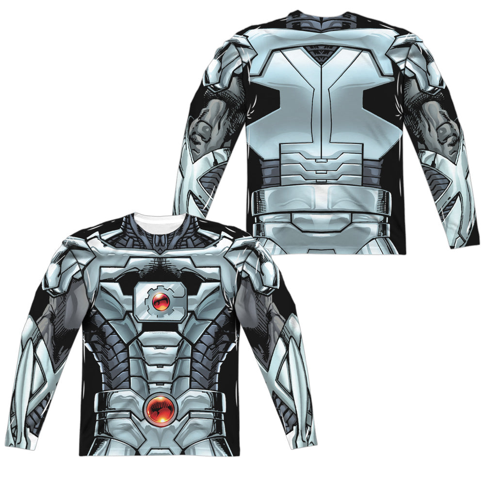 Jla - Cyborg (Front/back Print) - Long Sleeve Adult Poly Crew - White T-shirt