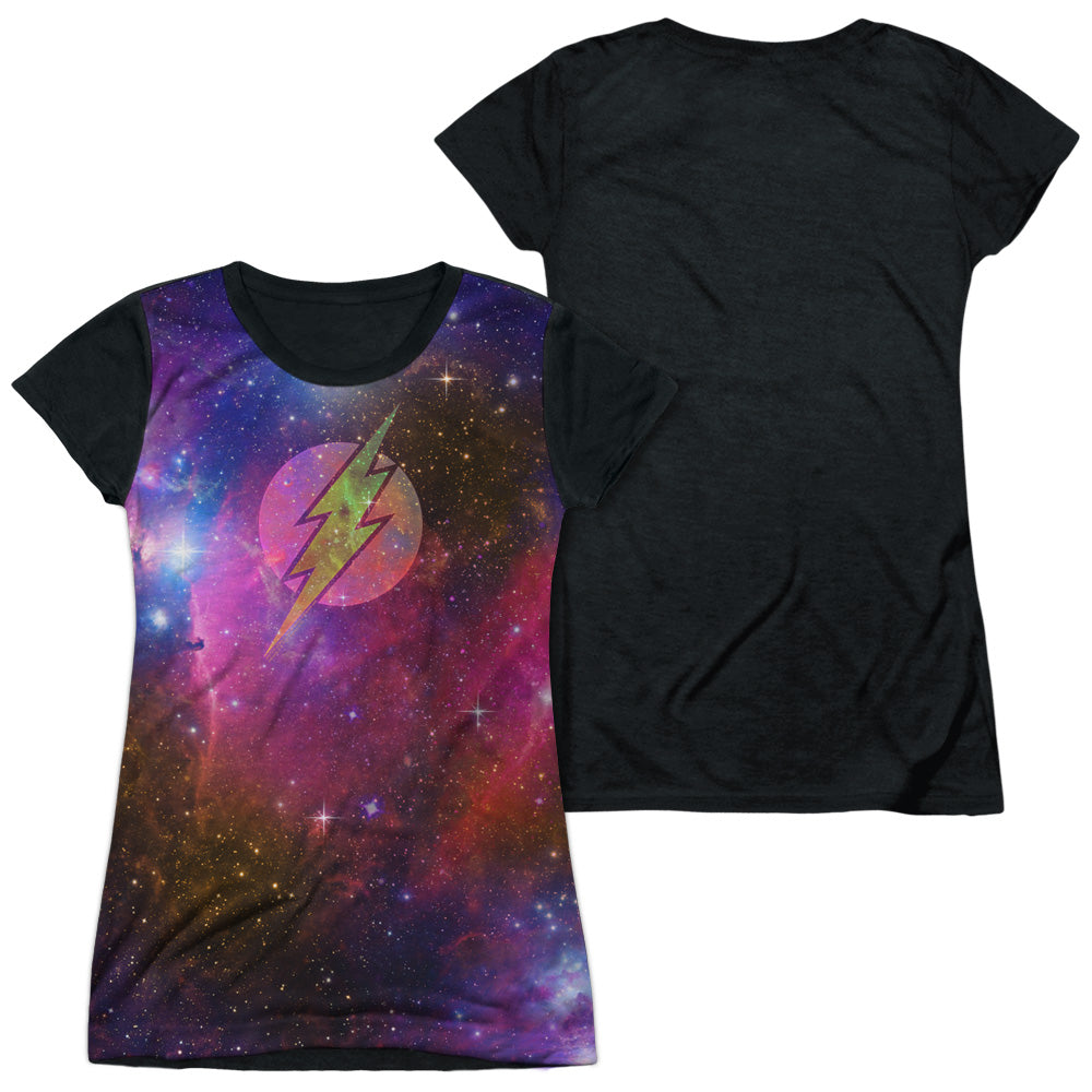 Jla - Flash Galaxy - Short Sleeve Junior Poly Black Back - White T-shirt