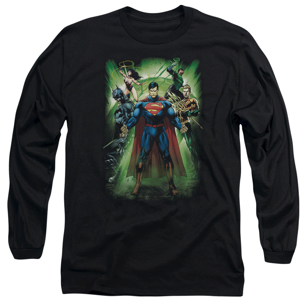 Jla - Power Burst - Long Sleeve Adult 18/1 - Black T-shirt