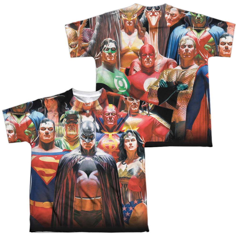 JLA WALL OF HEROES (FRONT/BACK PRINT)-S/S YOUTH T-Shirt