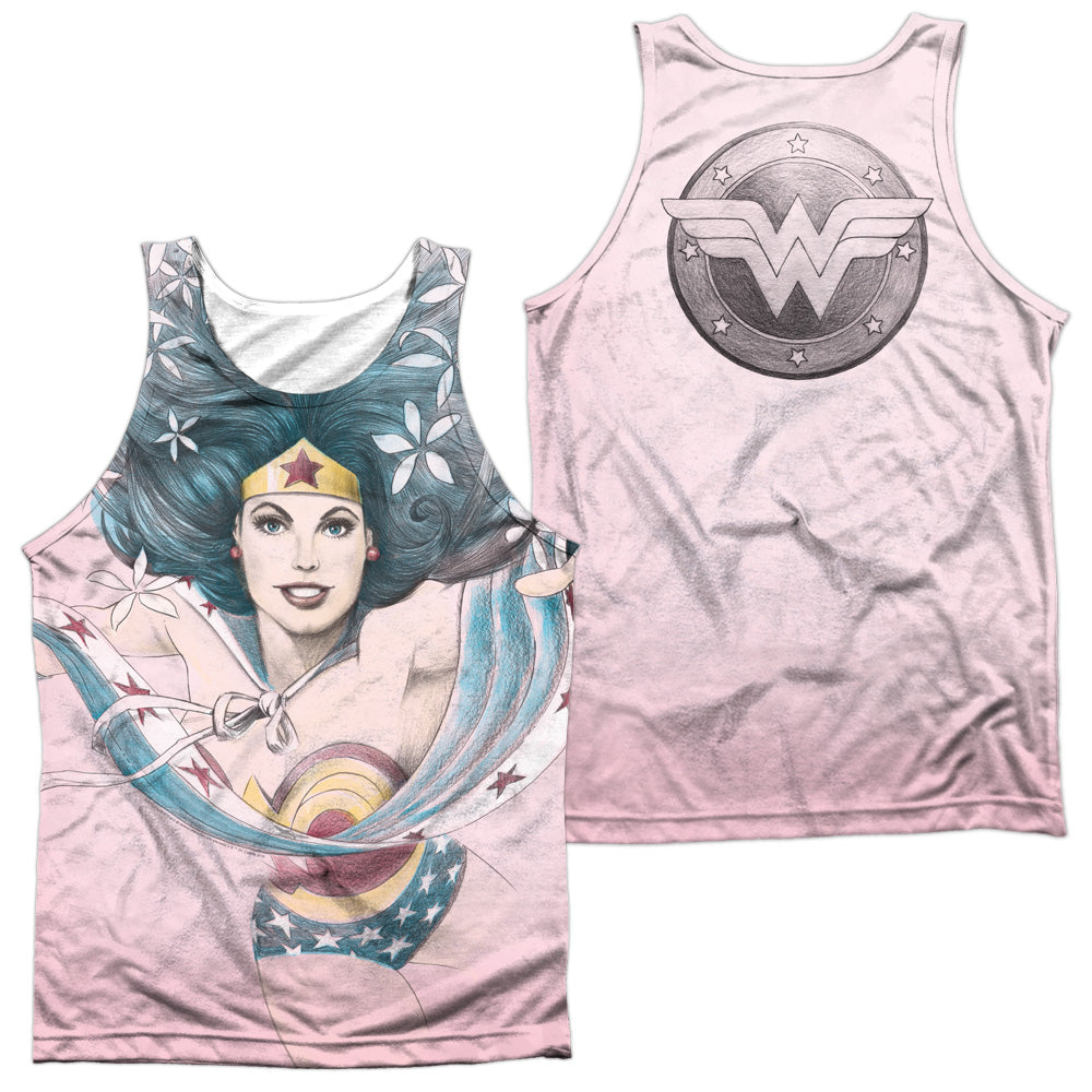 Jla - Sketched (Front/back Print) - Adult 100% Poly Tank Top - White
