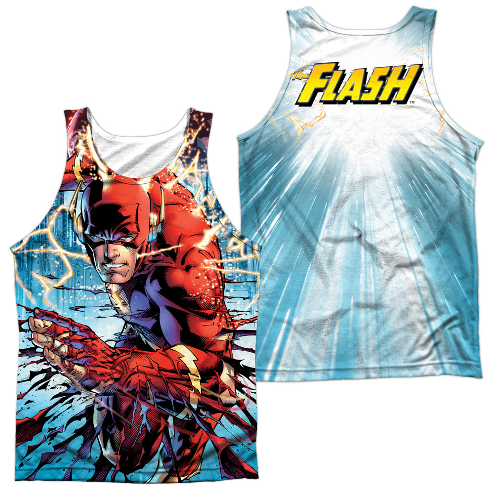 Jla - Ripping And Tearing (Front/back Print) - Adult 100% Poly Tank Top - White