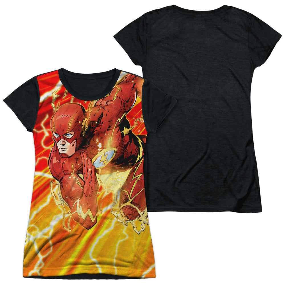 Jla - Lightning Dash - Short Sleeve Junior Poly Black Back - White T-shirt