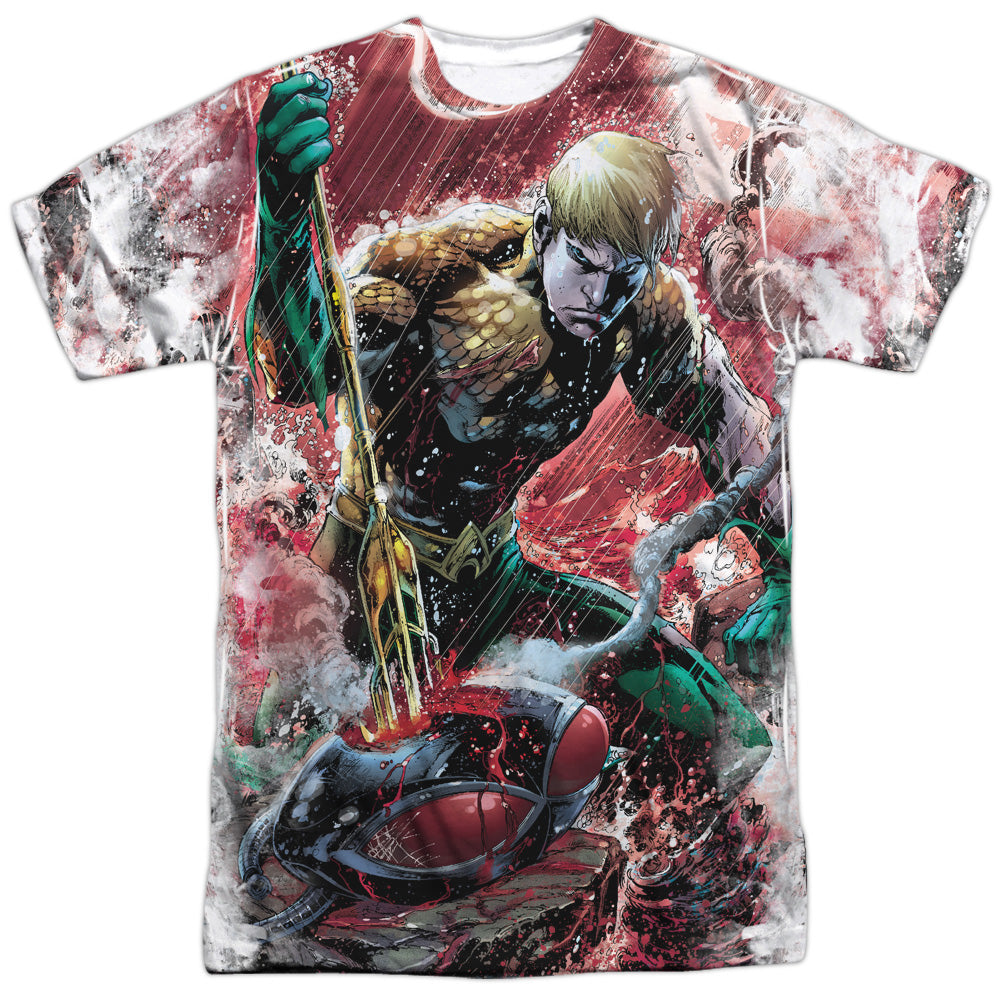 Jla - Aquaman Vs Manta - Short Sleeve Adult Poly Crew - White T-shirt