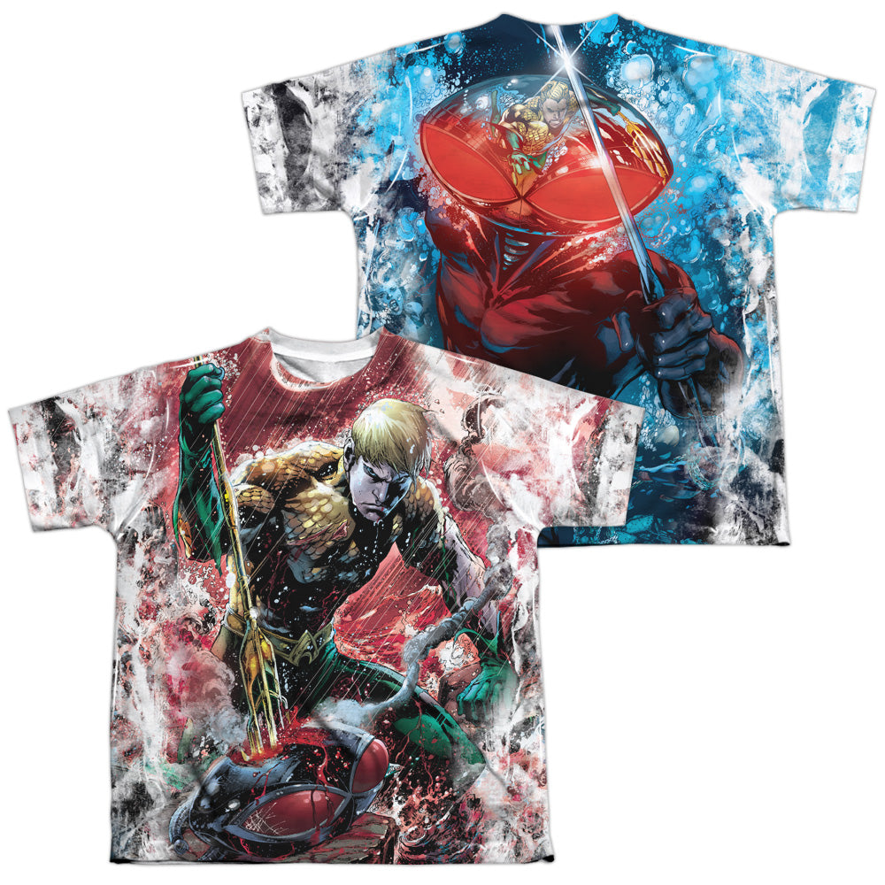Jla - Aquaman Vs Manta (Front/back Print) - Short Sleeve Youth Poly Crew - White T-shirt
