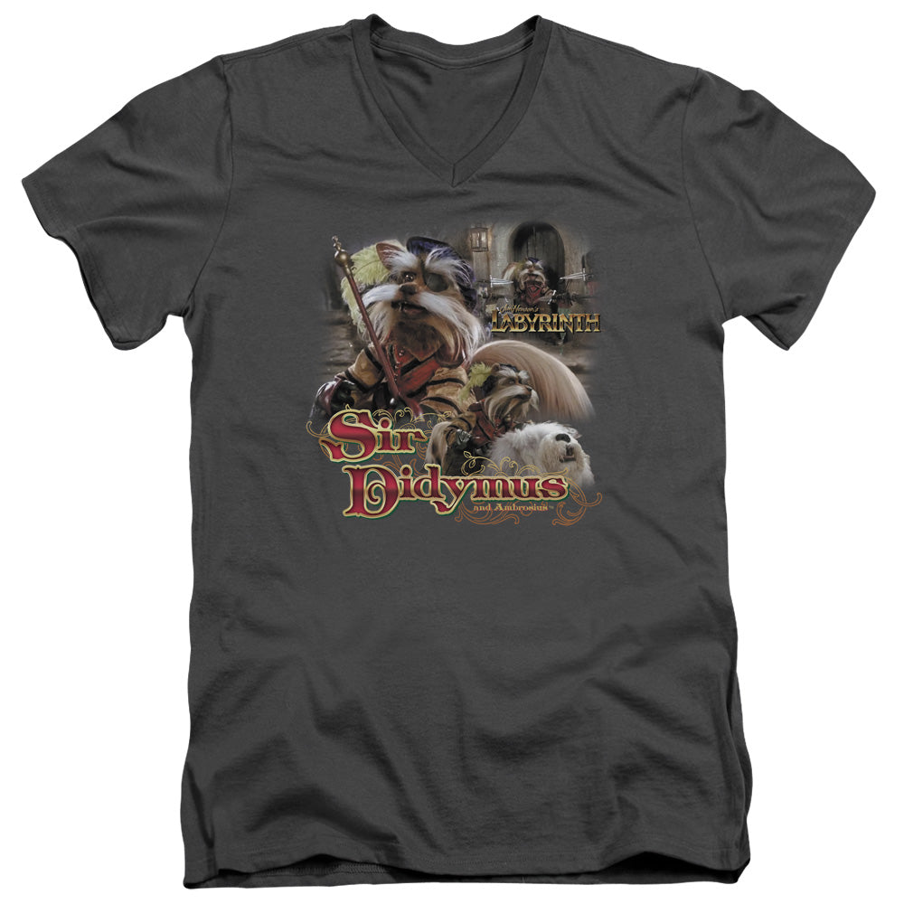 Labyrinth - Sir Didymus - Short Sleeve Adult V-neck - Charcoal T-shirt