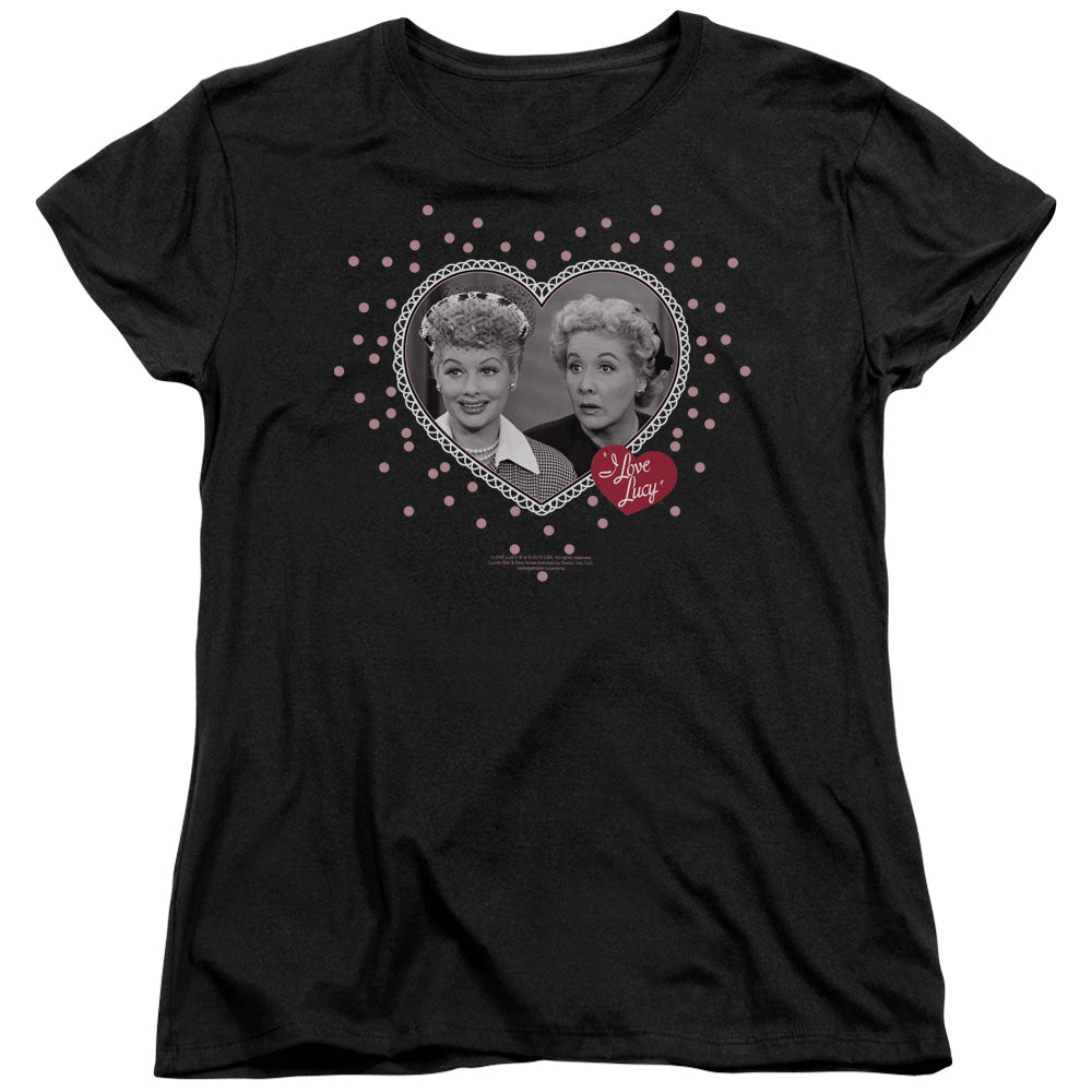 I Love Lucy - Hearts And Dots - Short Sleeve Womens Tee - Black T-shirt