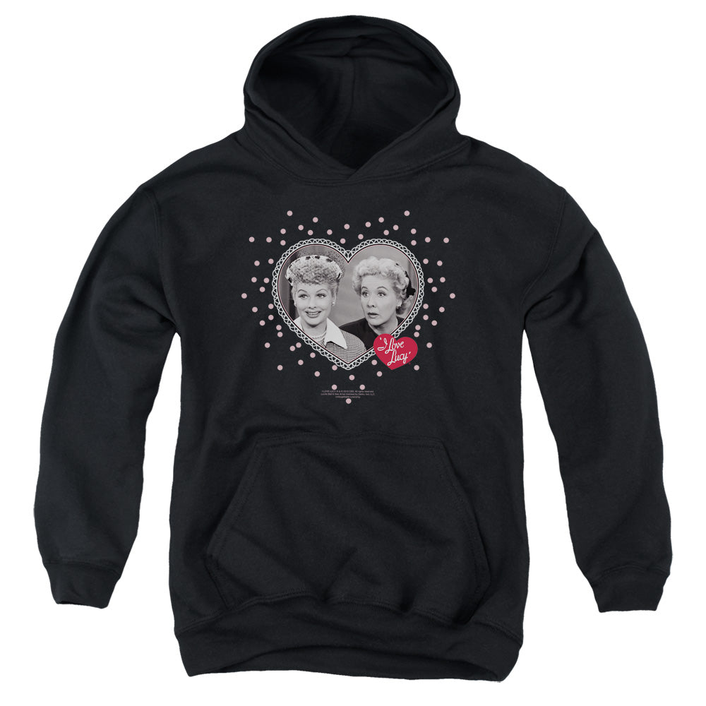 I Love Lucy - Hearts And Dots - Youth Pull-over Hoodie - Black