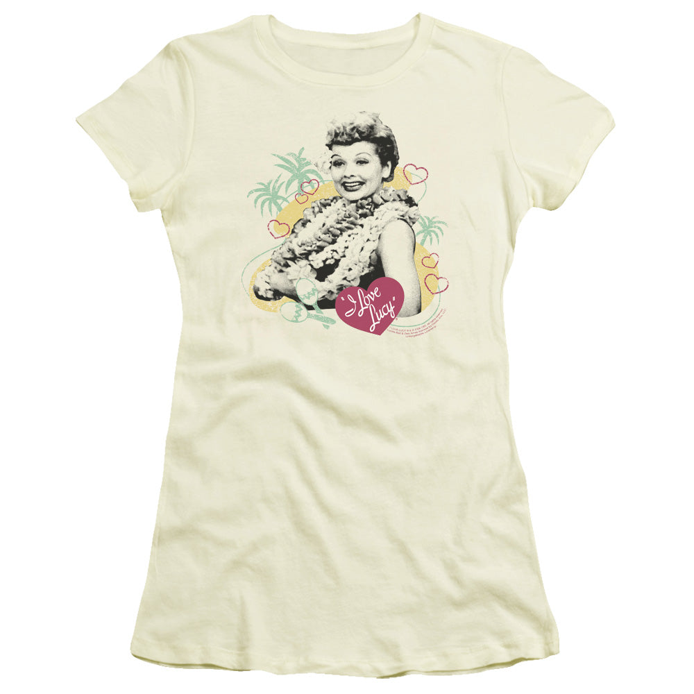 I Love Lucy - Luau Graphic - Short Sleeve Junior Sheer - Cream T-shirt