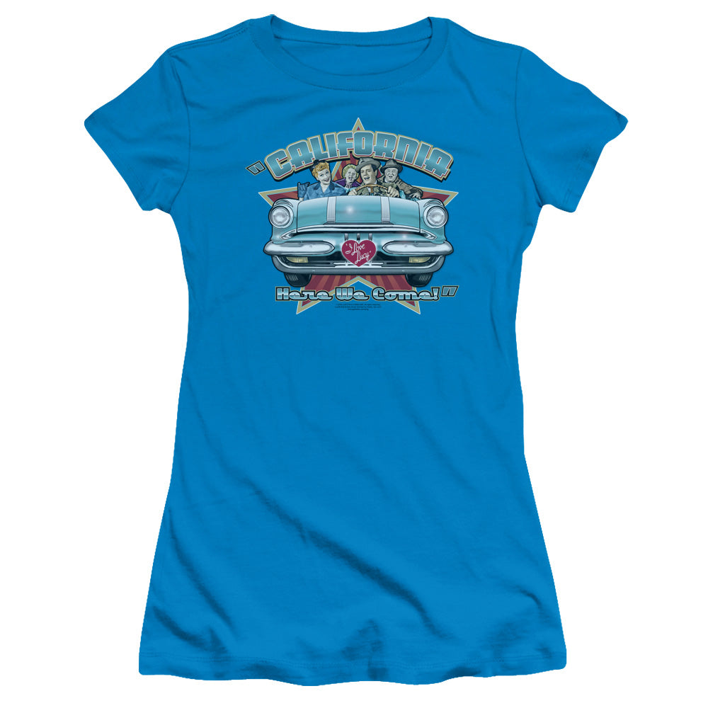 I Love Lucy - California Here We Come - Short Sleeve Junior Sheer - Turquoise T-shirt