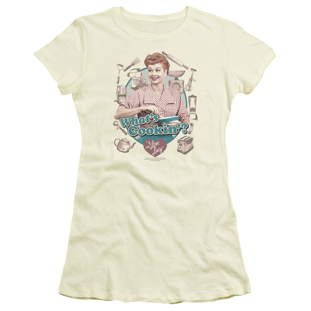 I Love Lucy - Whats Cookin - Short Sleeve Junior Sheer - Cream T-shirt