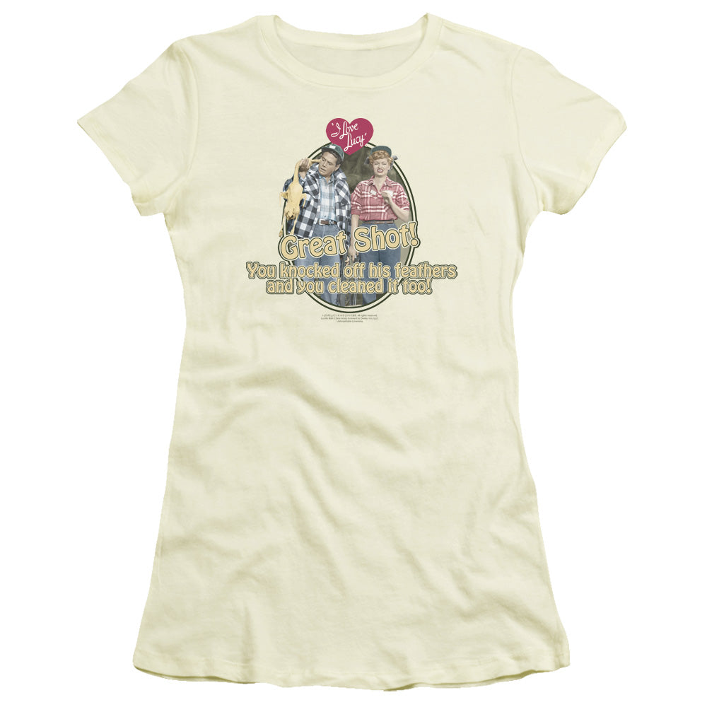 I Love Lucy - Great Shot - Short Sleeve Junior Sheer - Cream T-shirt
